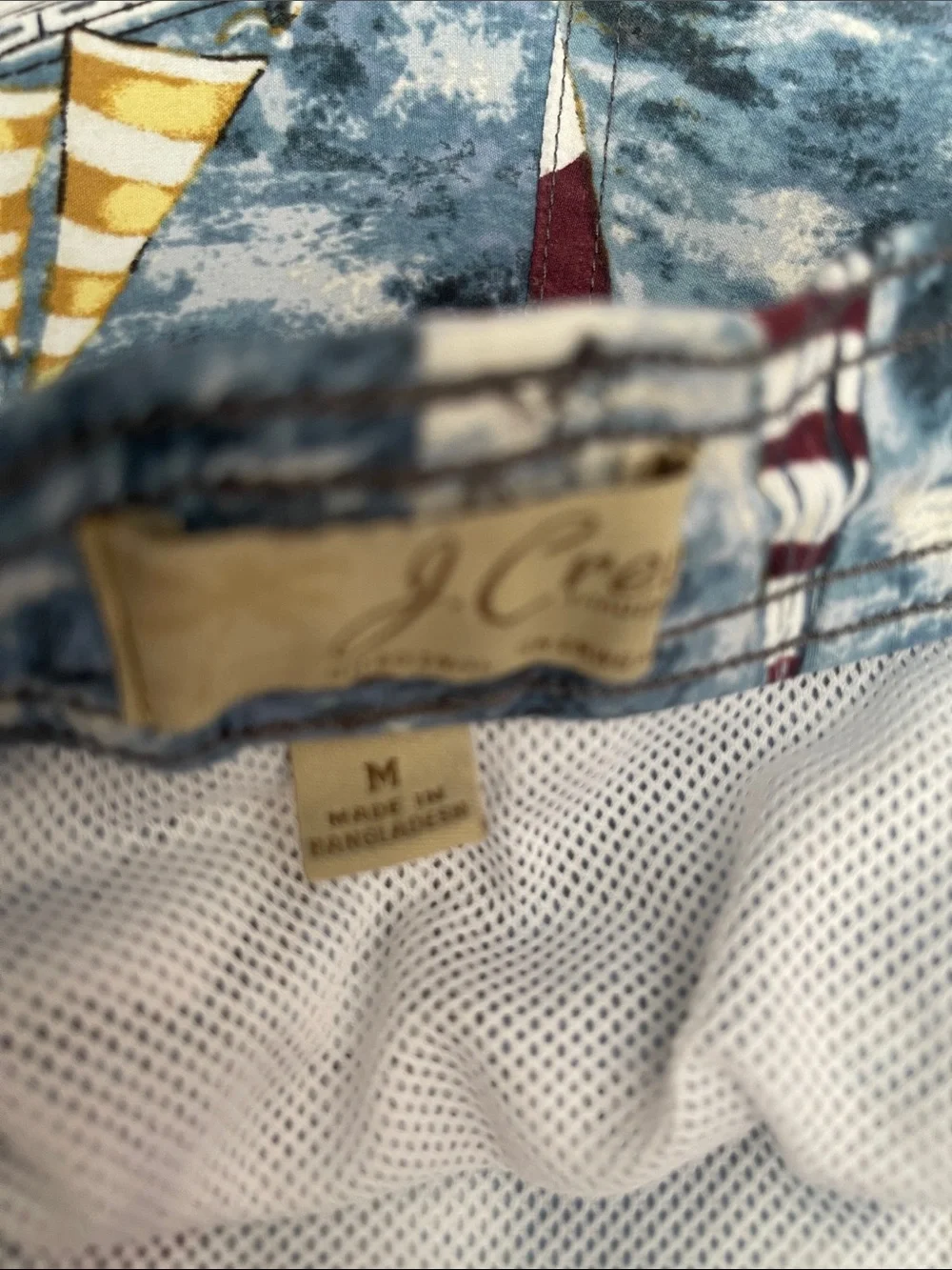J. Crew Blue Sailboat Print Swim Shorts trunk Econyl Nylon Medium